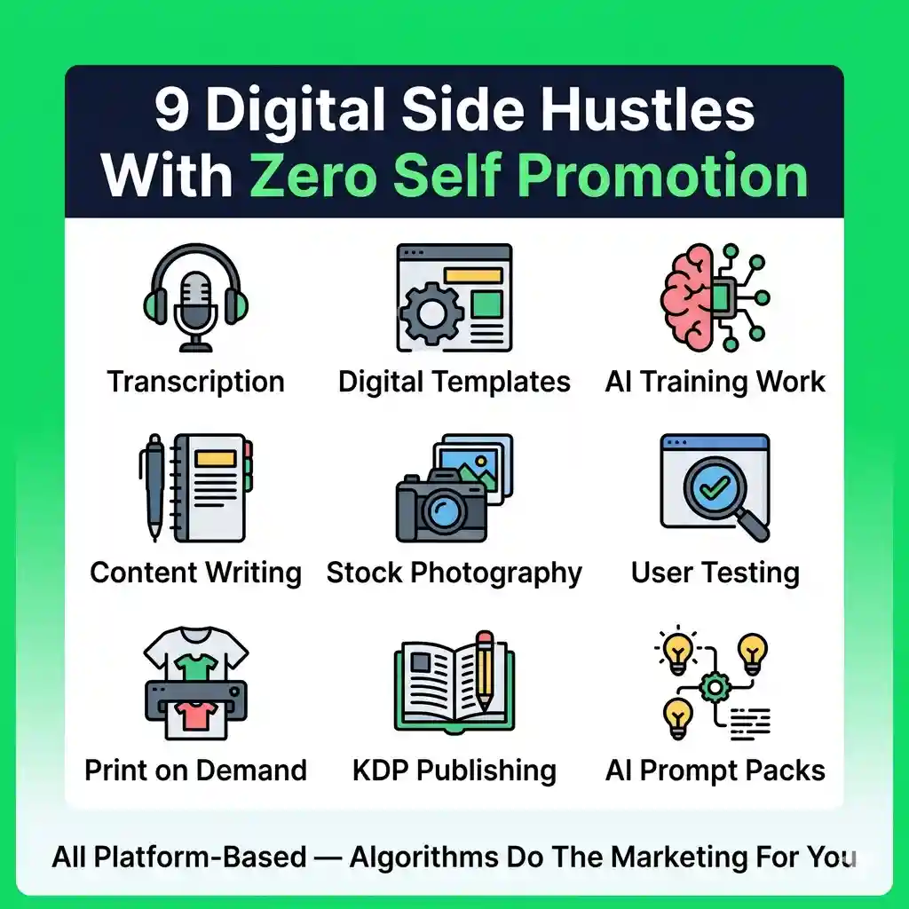 9 digital side hustles zero self promotion platform based income 2026