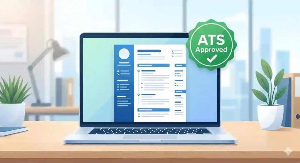 Free ATS resume builder showing ATS approved resume on laptop screen