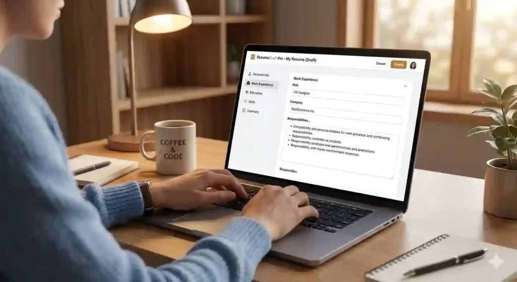 Person using free online ATS resume builder to fill in resume sections