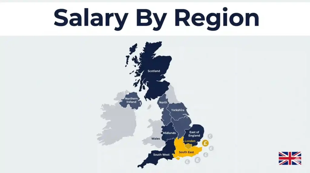 UK average salary by region 2026 map showing London highest and North East lowest