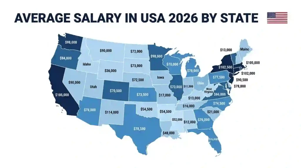 average salary in USA 2026 by state salary comparison map for skilled workers and immigrants