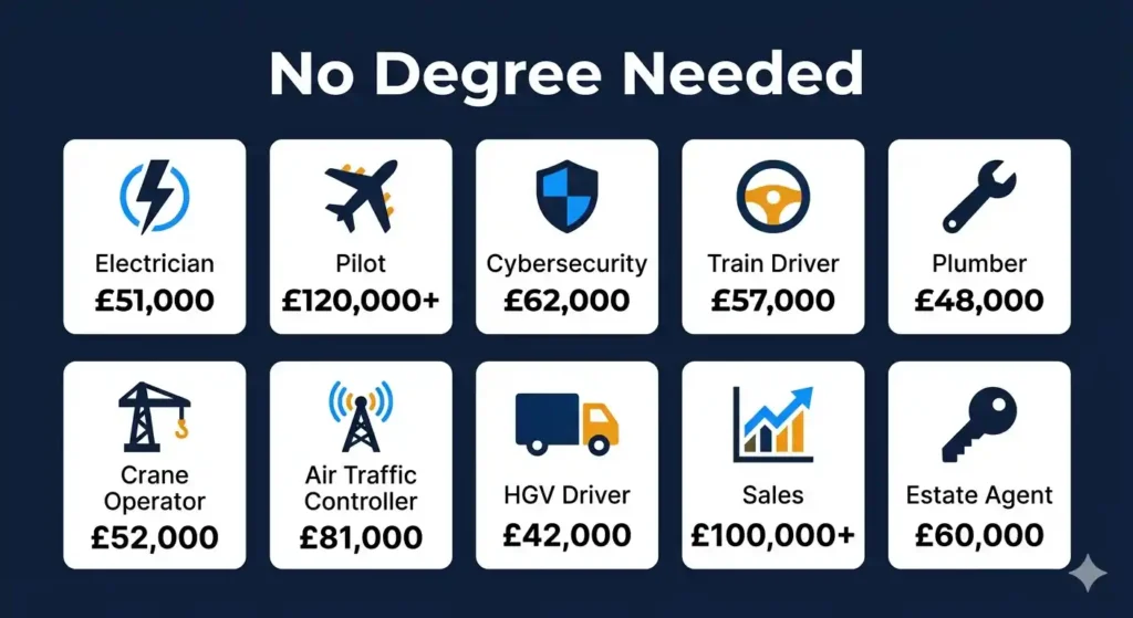 highest paying jobs in UK without a degree 2026 salary comparison chart