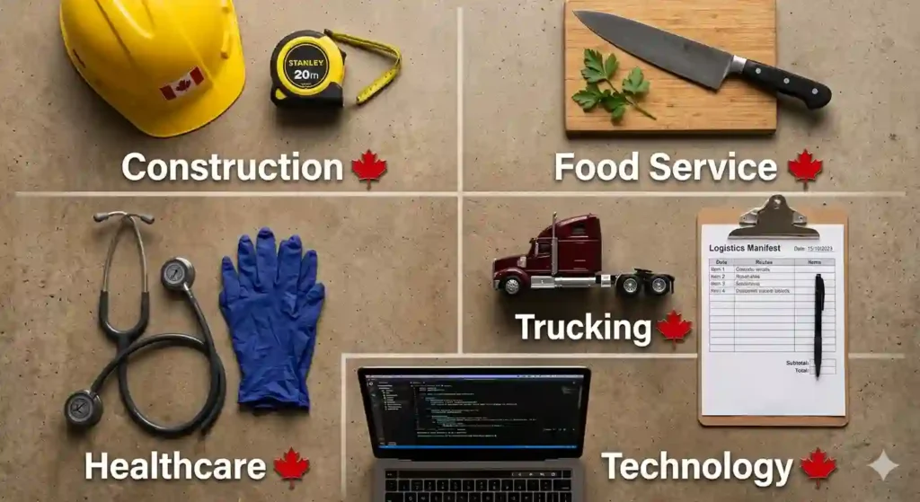 construction skilled trades food service industries with most LMIA jobs in Canada 2026